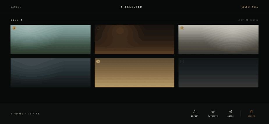 sixtyfive Selection screen